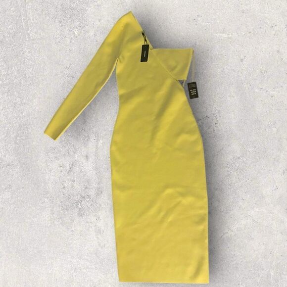 Express | NWT One Shoulder Long Sleeve Cutout Midi Sweater Dress Size Small - Picture 2 of 8